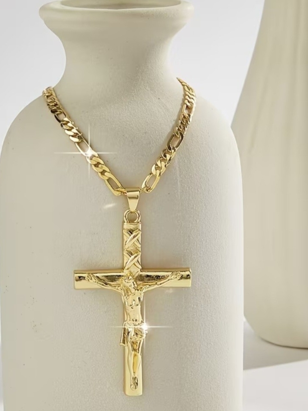 Gold Plated Crucifix Pendant Necklace - Women's Religious Jewelry